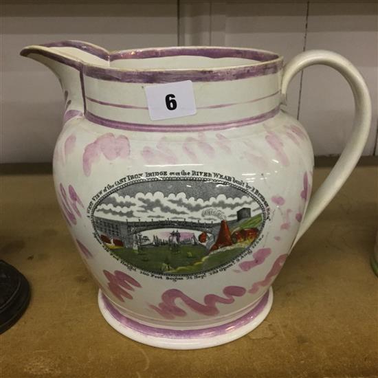 Sunderland pink lustre jug and another jug